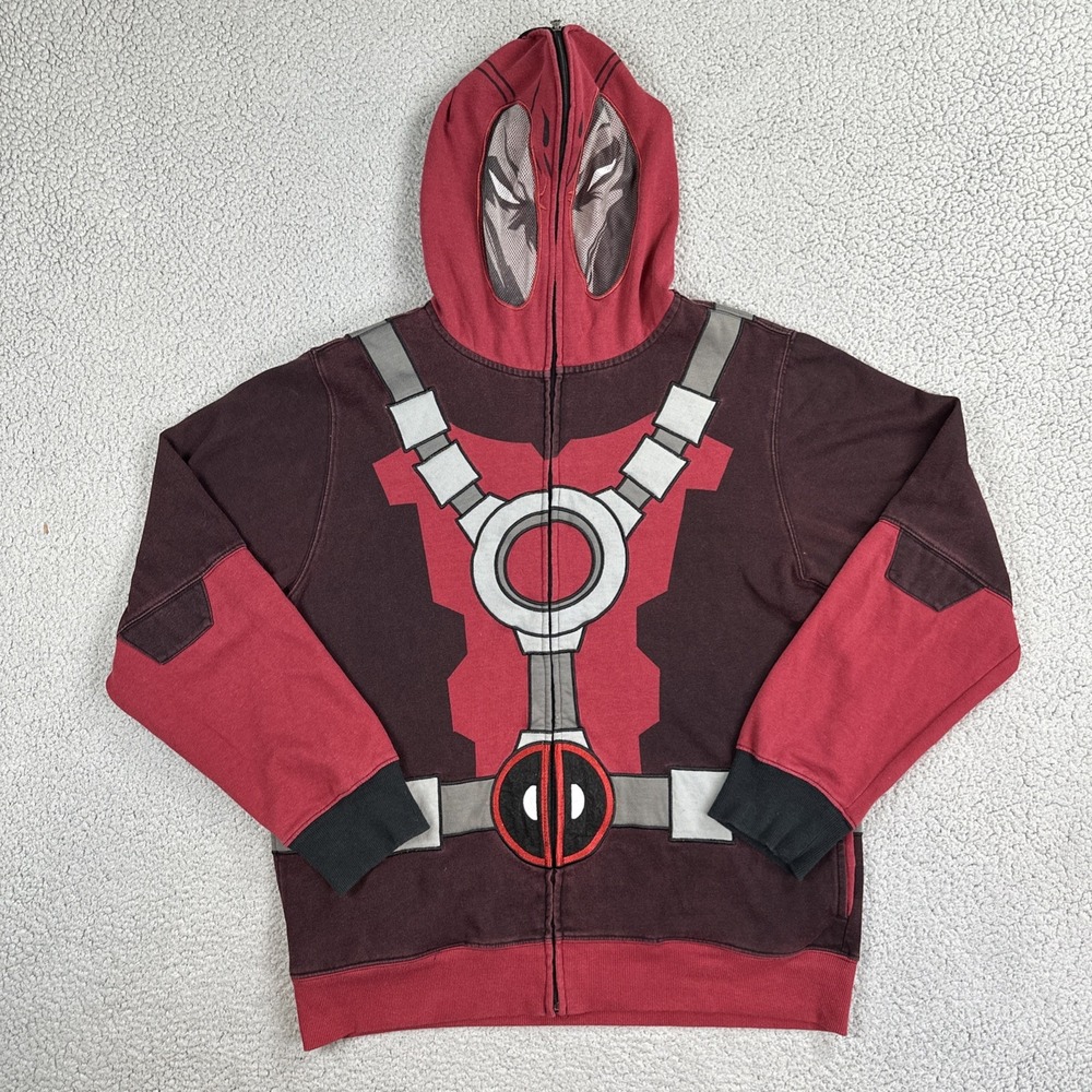 Marvel Mad Engine Deadpool Full Zip Mask Hoodie Men Large Black Red Cosplay